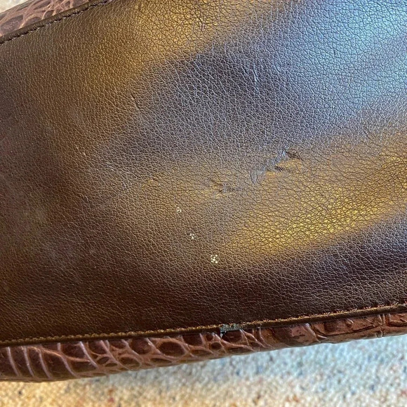 Tignanello Crocodile Print Body Genuine Leather Brown Satchel Shoulder Purse Bag - Picture 10 of 12